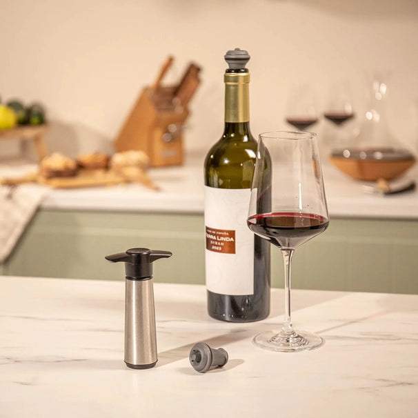 Vacu Vin Wijnpomp met 2 wijnstoppers - Wine Saver RVS - Zilver