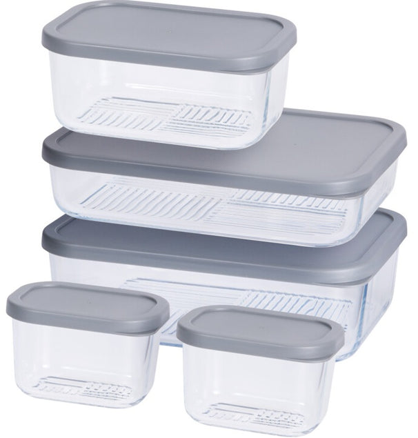 Cookinglife Glazen Vershoudbakjes - Grijs - 5 Stuks