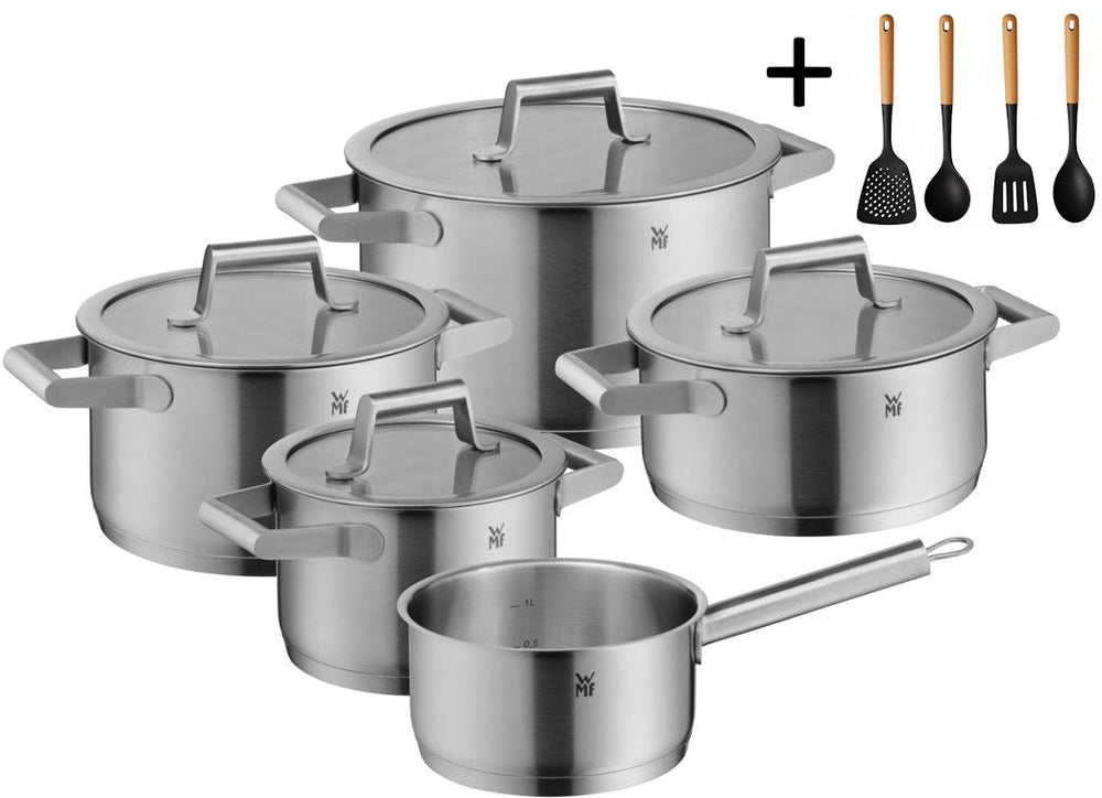 WMF Pannenset Comfort Line 5-Delig Inclusief GRATIS Cookinglife Kookgerei set - Kookpan ø 16, 20, 20 en 24 cm en Steelpan ø 16 cm