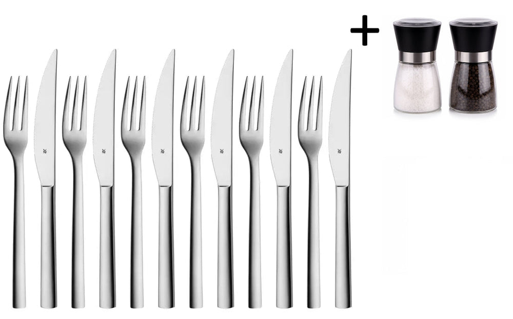 WMF Steakbestek Nuova 12-delig - Inclusief GRATIS Cookinglife Peper- en Zoutmolenset