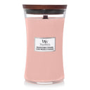 WoodWick Geurkaars Large Pressed Blooms & Patchouli - 18 cm / ø 10 cm - Geurkaars in Glas - Houten Lont