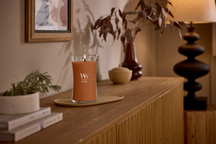 WoodWick Geurkaars Large Saffron Smoke - 18 cm / ø 10 cm - Geurkaars in Glas - Houten Lont