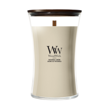 WoodWick Geurkaars Large Patchouli Crème - 18 cm / ø 10 cm - Geurkaars in Glas - Houten Lont