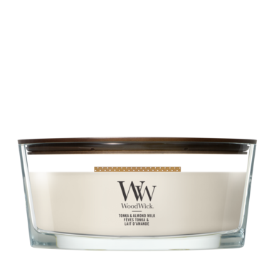 WoodWick Geurkaars Ellipse Tonka & Almond Milk - 9 cm / 19 cm - Geurkaars in Glas - Houten Lont
