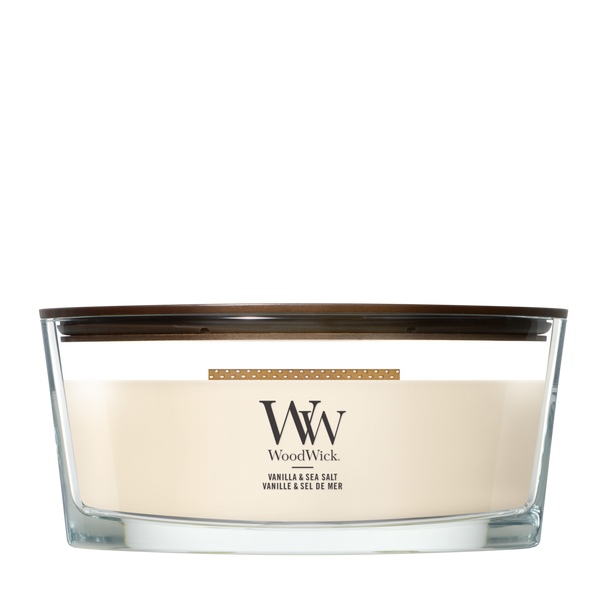 WoodWick Geurkaars Ellipse Vanilla & Sea Salt - 9 cm / 19 cm - Geurkaars in Glas - Houten Lont