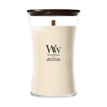 WoodWick Geurkaars Large Vanilla & Sea Salt - 18 cm / ø 10 cm - Geurkaars in Glas - Houten Lont