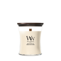 WoodWick Geurkaars Medium Vanilla & Sea Salt - 11 cm / ø 10 cm - Geurkaars in Glas - Houten Lont