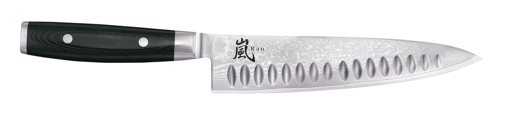 Yaxell Koksmes Ran met anti-kleefkuiltjes 20 cm - 69 laags roestvrij damast staal - canvas Micarta heft