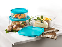 Bormioli Rocco Glazen Vershoudbakje Frigoverre - Blauw 22 x 22 x 8 cm / 3.3 liter