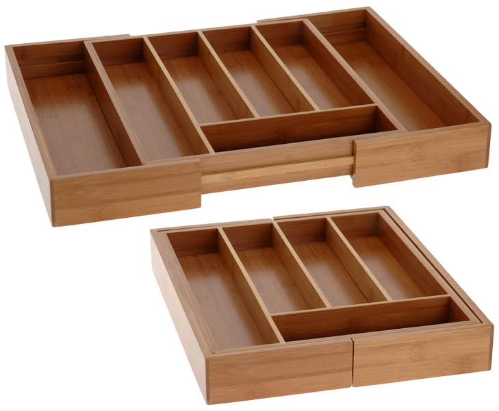 Cookinglife Bestekbak - Bamboe - uitschuifbaar - 28x34x5cm of 45x34x5cm