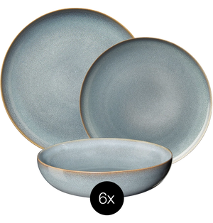 ASA Selection Serviesset Saisons - Denim 18 delig / 6 personen - 6 dinerborden, 6 ontbijtborden en 6 kommen