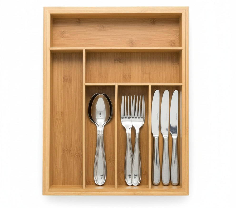 Cookinglife Bestekbak - Bamboe - uitschuifbaar - 28x34x5cm of 45x34x5cm