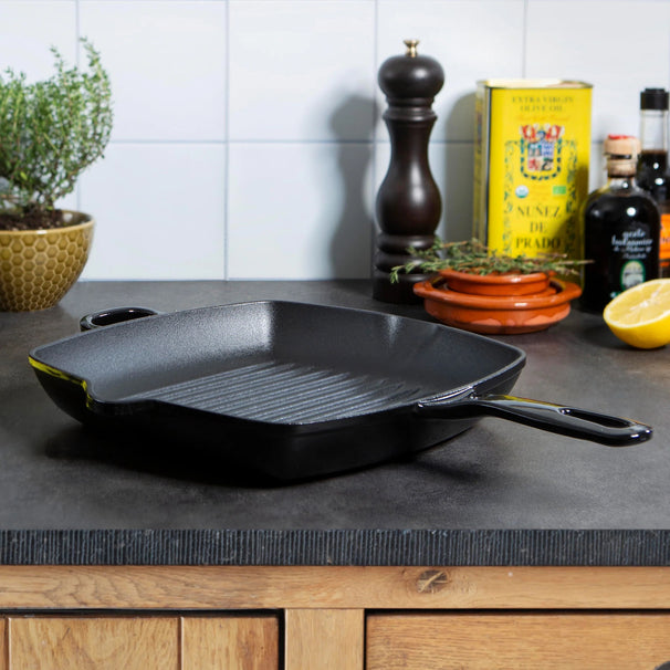 BK Grillpan Bourgogne Jet Black Gietijzer 26 x 26 cm - geëmailleerde anti-aanbaklaag