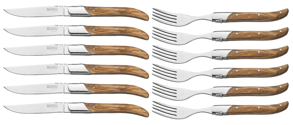 Blackwell Steakbestek Laguiole - Steakmessen & Steakvorken - Olijfhout - 12 Stuks