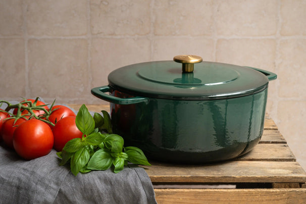 Combekk Braadpan met deksel Gietijzer Holly Green ø 24 cm / 3.8 Liter - geëmailleerde anti-aanbaklaag