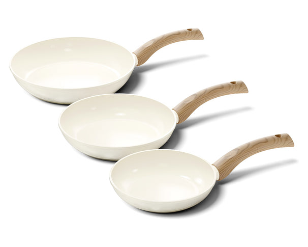 CP Koekenpannenset Go Ivory Crème 3-delig - ø 20, 24 & 28 cm - keramische anti-aanbaklaag