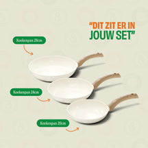 Cook & Pan Koekenpannenset Go Ivory Crème 3-delig - ø 20, 24 & 28 cm - inhoud set