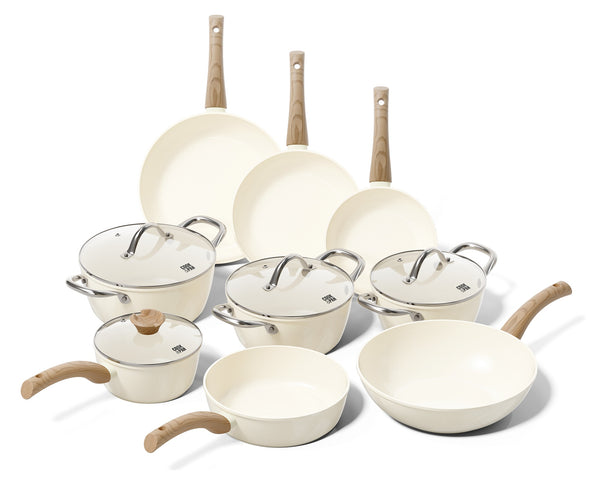 CP Pannenset Go Ivory Crème 9-delig - keramische anti-aanbaklaag