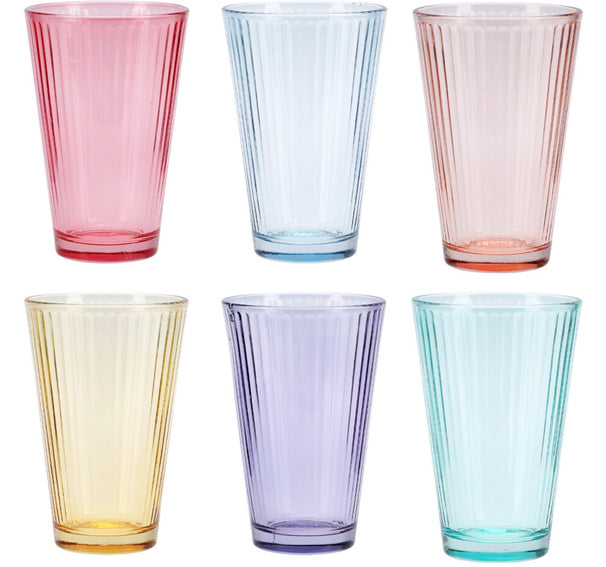 Cookinglife Waterglazen 300 ml Glas - Set van 6 Kleurige Drinkglazen