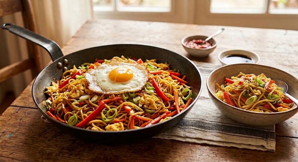 Een klassieke bami die je thuis makkelijk op tafel zet.