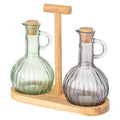 Cosy & Trendy Olie- en Azijnstel met Houder - Glas & Acaciahout - 2 flessen