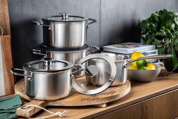 DUCQ Pannenset 4-Delig - Downdraft Geschikt - Kookpan ø 16, 18, 20 cm & Steelpan ø 16 cm + Deksels
