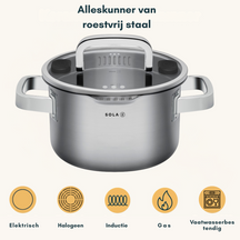 Sola Pannenset Juvia 4-Delig RVS - Downdraft geschikt - Kookpan ø 16, 18, 20 cm & Steelpan ø 16 cm - geschikt voor alle warmtebronnen