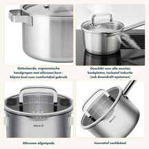 Sola Pannenset Juvia 4-Delig RVS - Downdraft geschikt - Kookpan ø 16, 18, 20 cm & Steelpan ø 16 cm - geschikt voor alle warmtebronnen