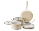 KitchenAid Pannenset Aluminium Almond Cream 4-delig - Koekenpan ø 24 & 28 cm, Kookpan ø 20 & 24 cm - keramische anti-aanbaklaag