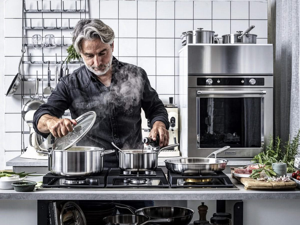 KitchenAid Pannenset Multi-Ply Stainless Steel 4-delig - RVS - Kookpan ø 20, 24 cm, Steelpan ø 16 cm & Koekenpan ø 24 cm