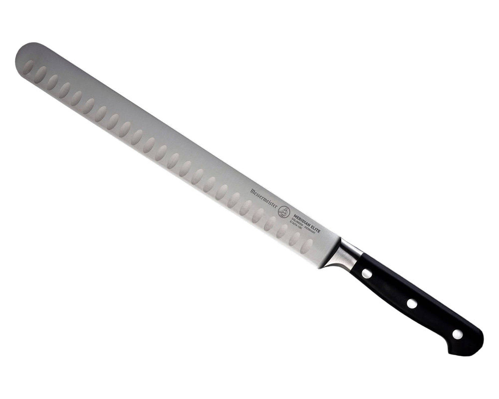 Messermeister Zalmmes / Hammes met Kuiltjes Meridian Elite 25 cm - schuin aanzicht