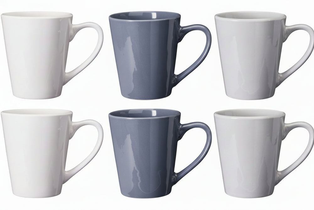 Cookinglife Mokken Siaki - Wit / Blauw / Grijs 350 ml - Porselein - 6 stuks