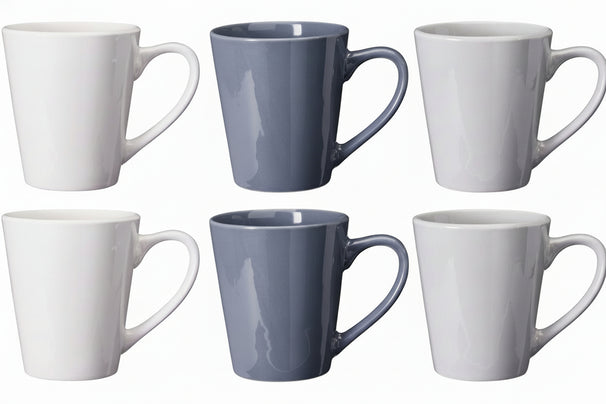 Cookinglife Mokken Siaki - Wit / Blauw / Grijs 350 ml - Porselein - 6 stuks