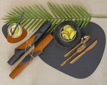 Onderzetters - Vegan leer - Zwart / Cognac - Organic - dubbelzijdig - 13 x 11 cm - 6 stuks - Cookinglife