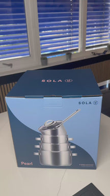 Sola Pannenset Pearl 6-Delig RVS - Downdraft geschikt - Kookpan ø 16, 18, 20 cm & Steelpan ø 16 cm + BEKA Koekenpan 24, 28 cm - geschikt voor alle warmtebronnen