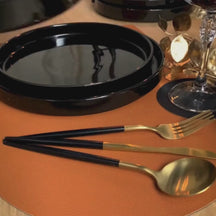 Cookinglife Placemats - Dubbelzijdig - Afwasbaar - Cognac / Zwart ø 38 cm - 6 Stuks