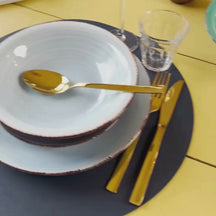 Cookinglife Placemats - Dubbelzijdig - Afwasbaar - Grijs / Blauw ø 38 cm - 6 Stuks