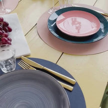 Cookinglife Placemats - Dubbelzijdig - Afwasbaar - Grijs / Roze ø 38 cm - 6 Stuks