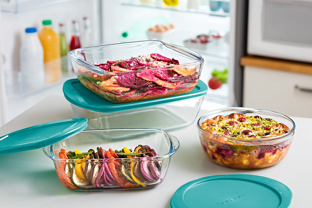 Pyrex Glazen Ovenschaalset met deksel Cook & Store 3-delig - 400 ml, 1.1 Liter & 2.5 Liter
