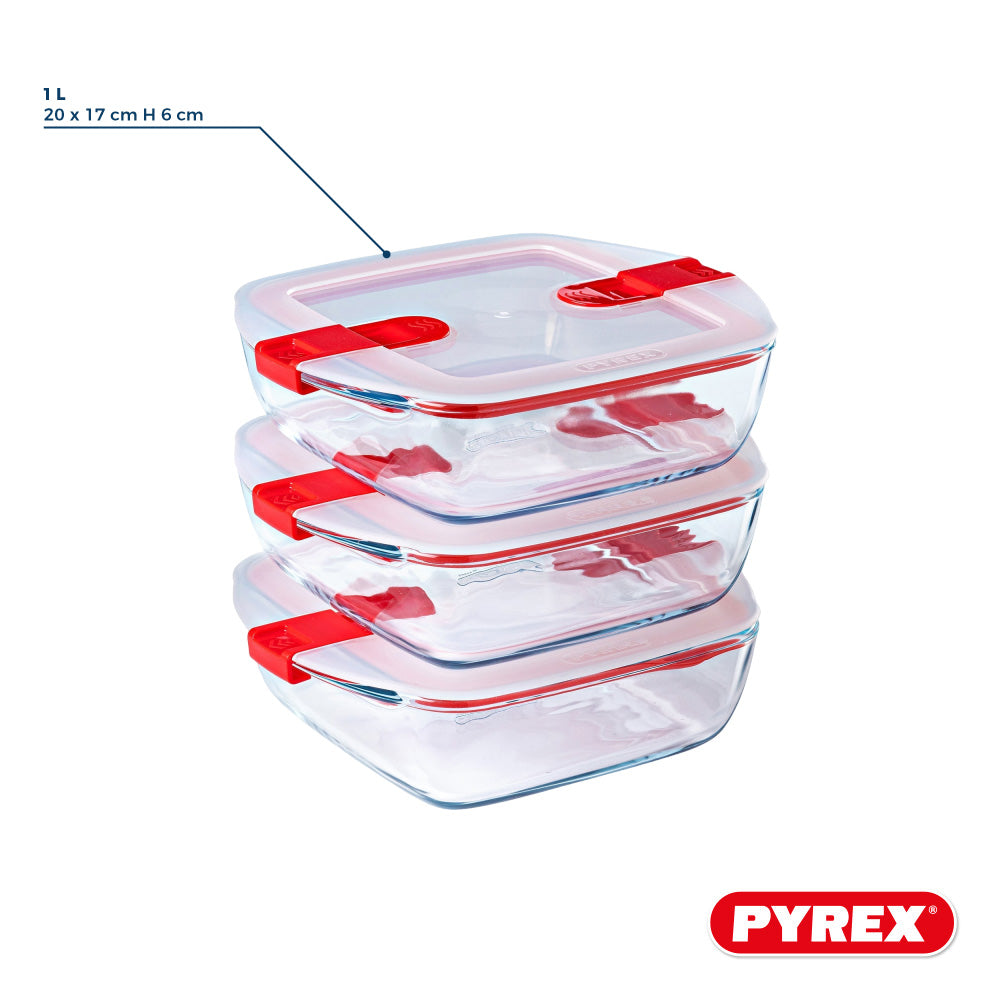 Pyrex Glazen Ovenschalen met deksel Cook & Heat 1 Liter - 3 Stuks