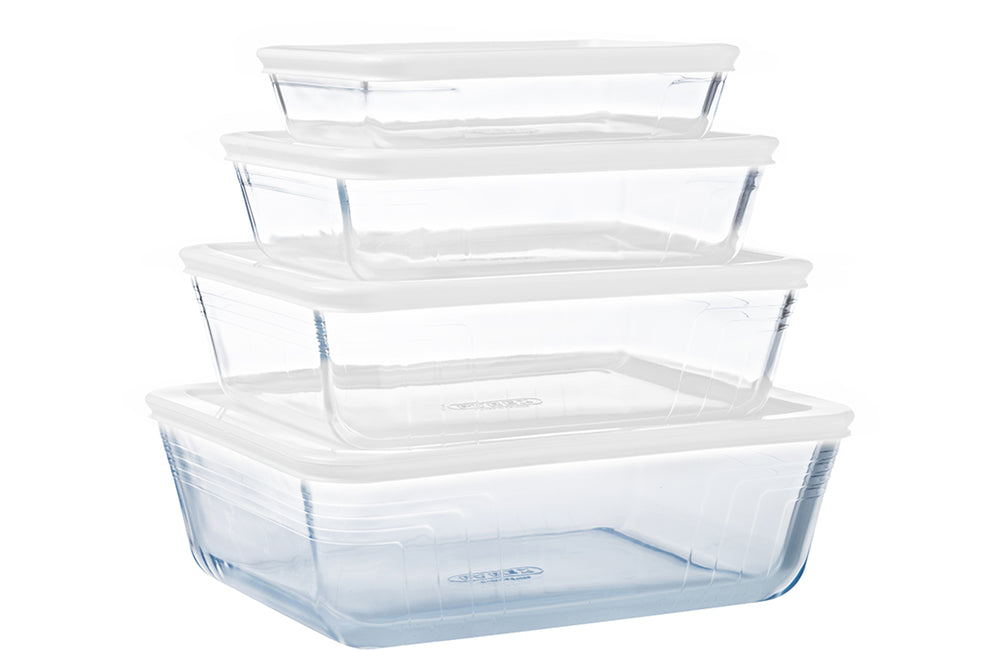 Pyrex Glazen Ovenschaalset met deksel Cook & Freeze 4-Delig - 800 ml, 1.5 Liter, 2.6 Liter & 4 Liter