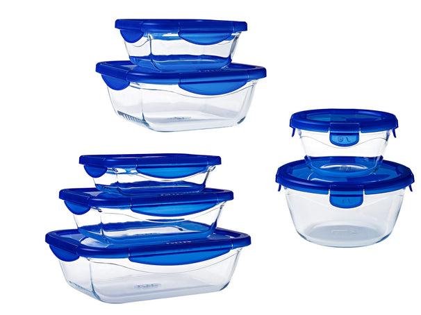 Pyrex Glazen Vershoudbakjes / Ovenschalen met deksel Cook & Go 7-delig