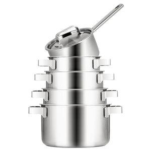 Sola Pannenset Ruby 5-Delig Premium Triply RVS - Kookpan ø 16, 18, 20, 24 cm & Steelpan ø 16 cm