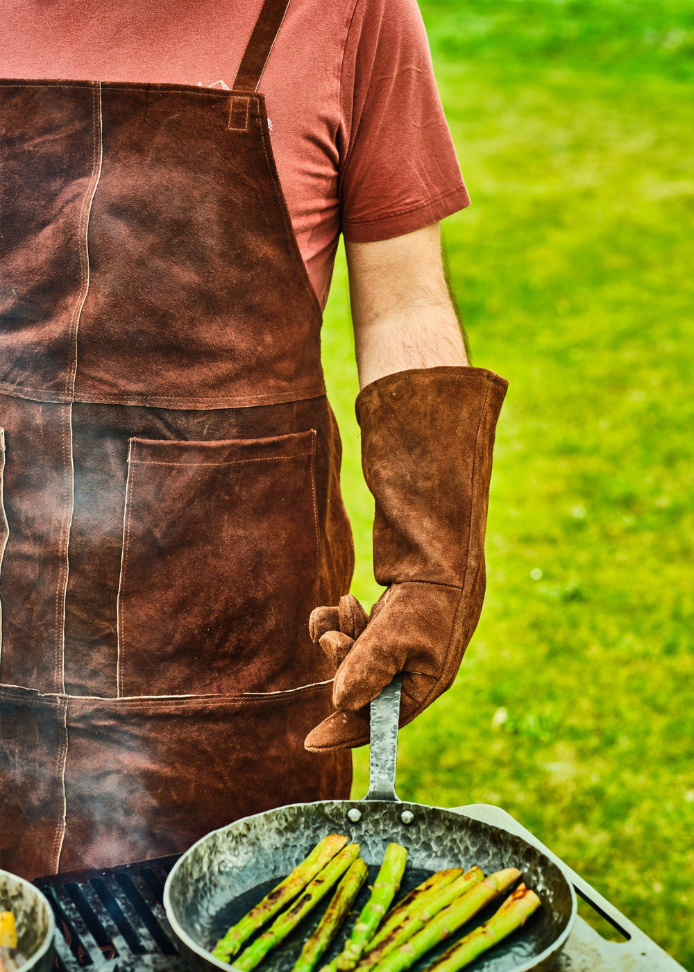 White Fire BBQ Schort & Handschoenen Leer - Bruin - 3-delig