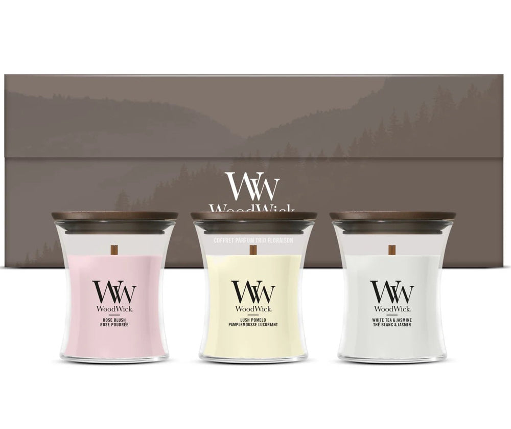 WoodWick Giftset Geurkaarsen Mini Blooming Trio - 3 Stuks - Geurkaars in Glas - Houten Lont