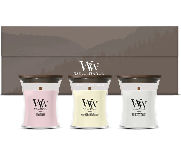 WoodWick Giftset Geurkaarsen Mini Blooming Trio - 3 Stuks - Geurkaars in Glas - Houten Lont