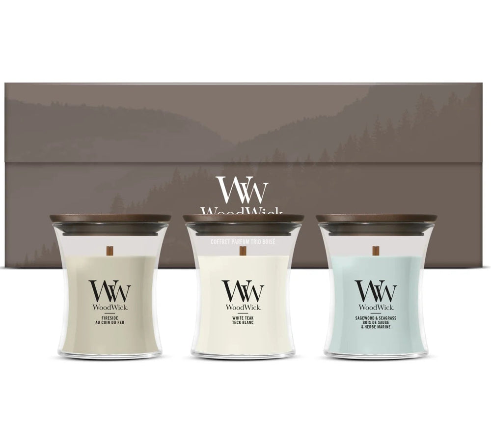 WoodWick Giftset Geurkaarsen Mini Woodland Trio - 3 Stuks - Geurkaars in Glas - Houten Lont